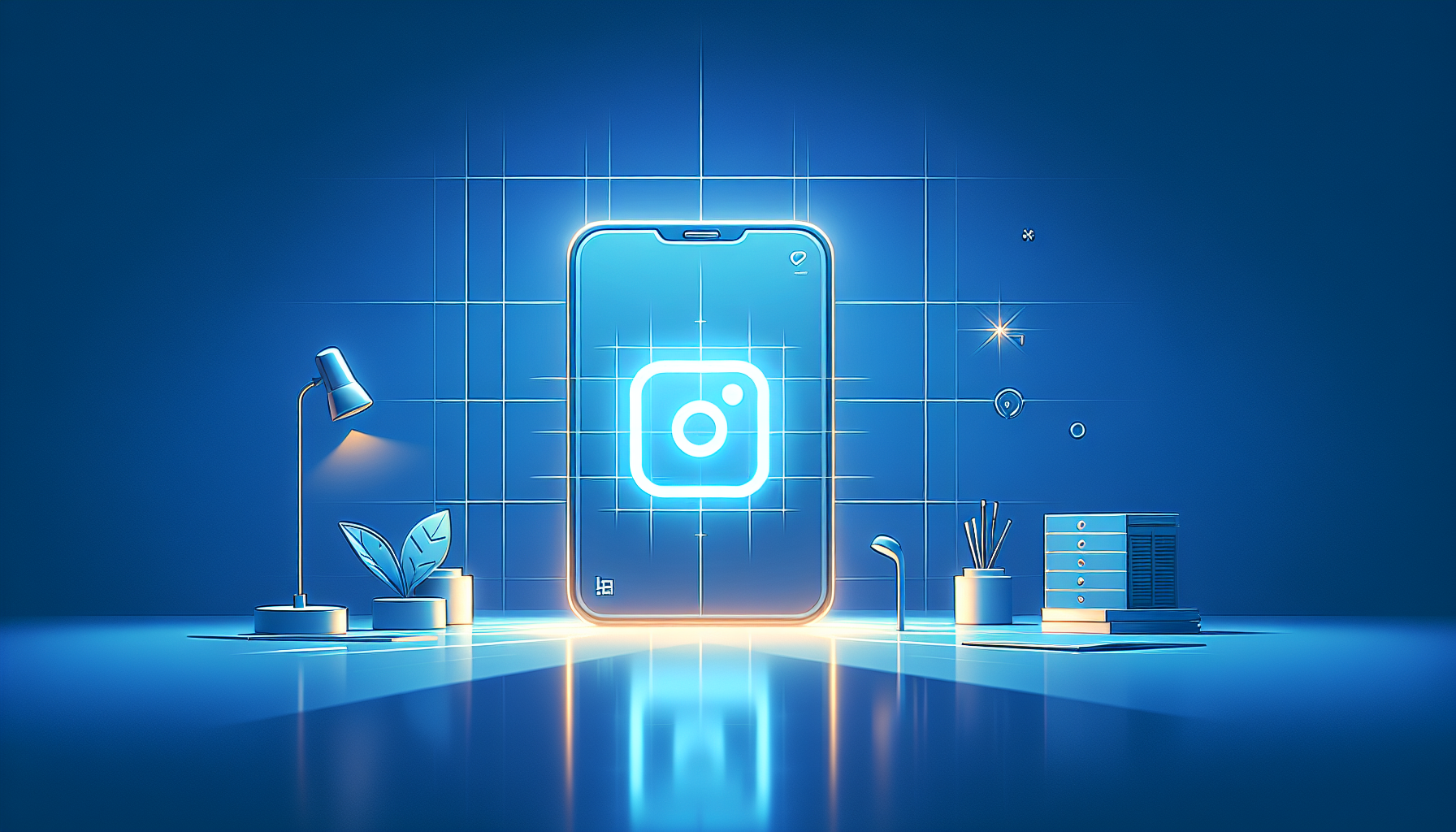 Editorial illustration of a 4 letter Instagram username glowing on a modern app interface