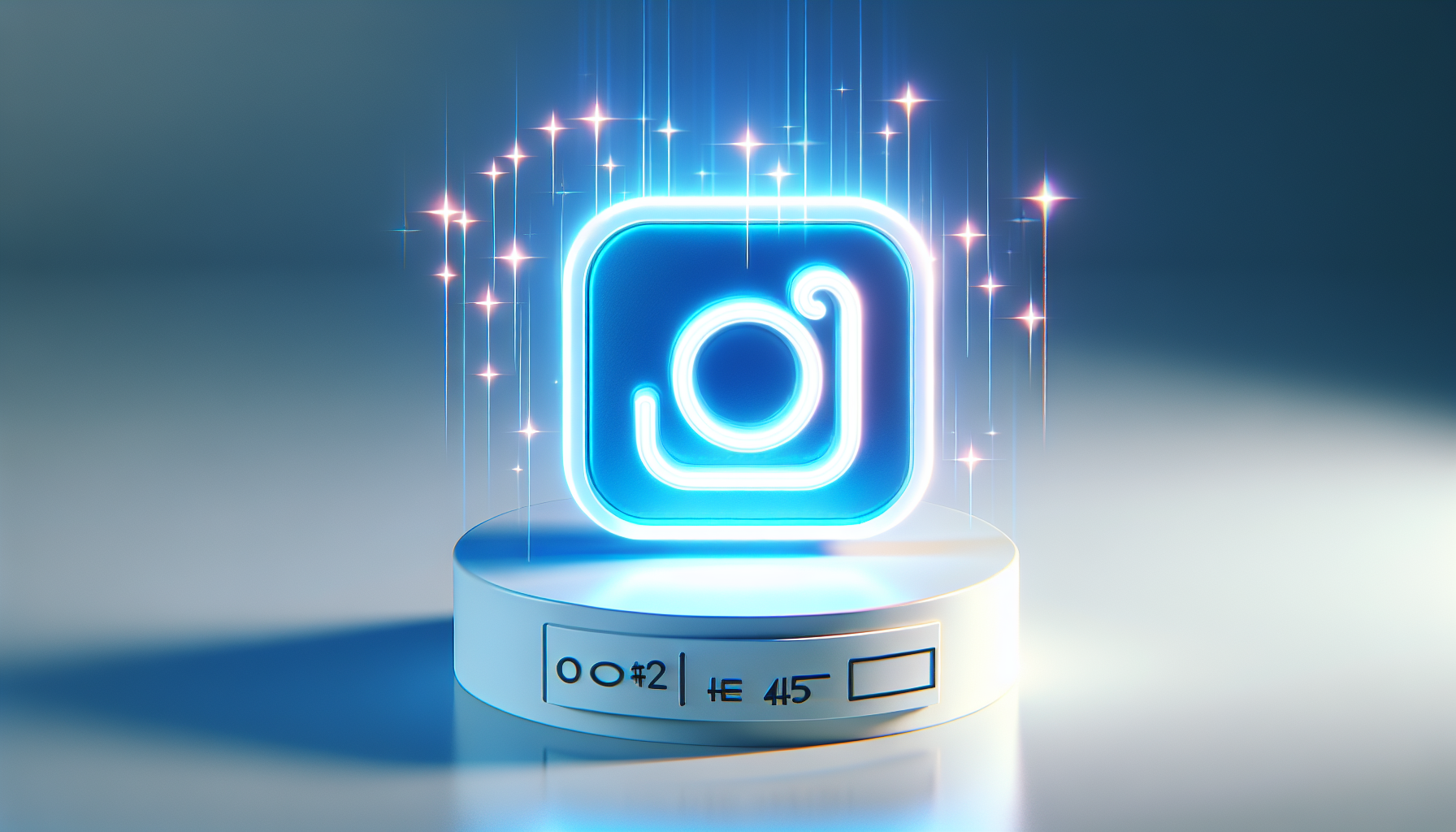 Editorial illustration showing instagram username value with a glowing username tag on a digital podium, blue accent