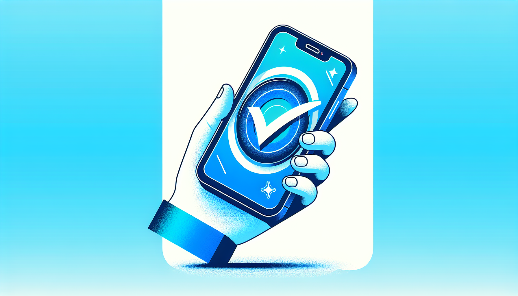 Editorial illustration showing TikTok verification blue tick badge on a phone screen
