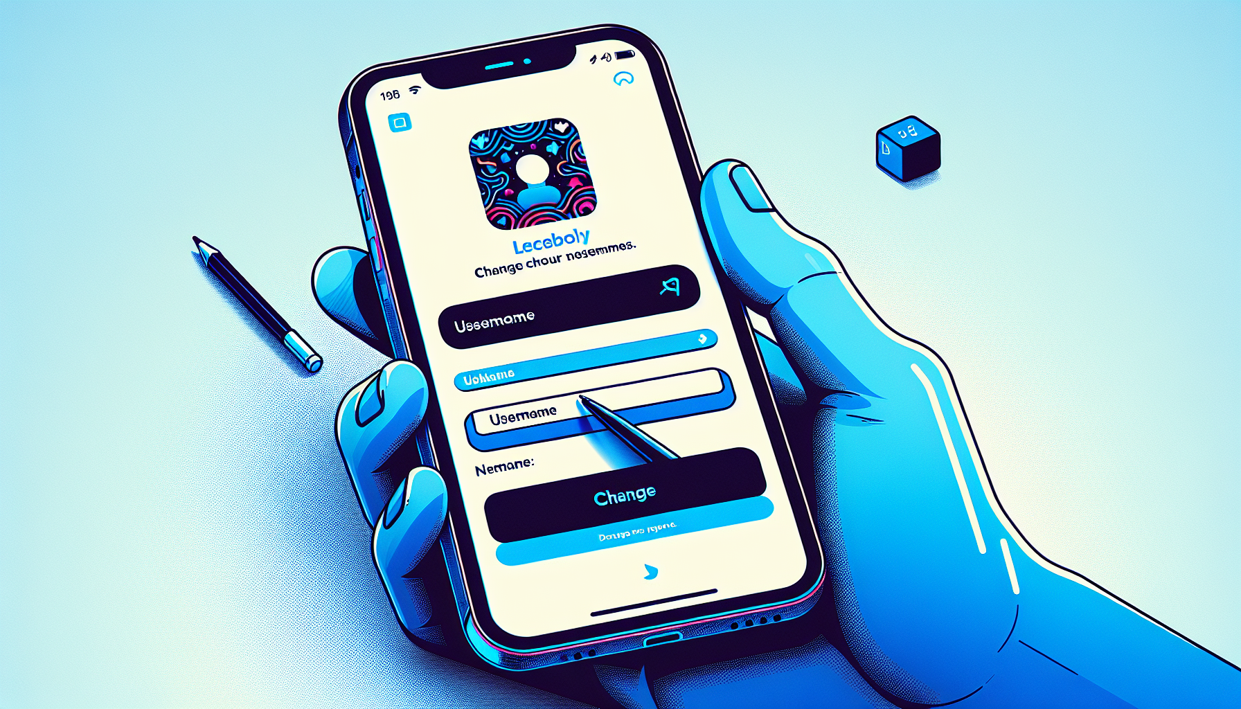 Ilustración de smartphone editando el usuario de Instagram, tema cambiar usuario Instagram