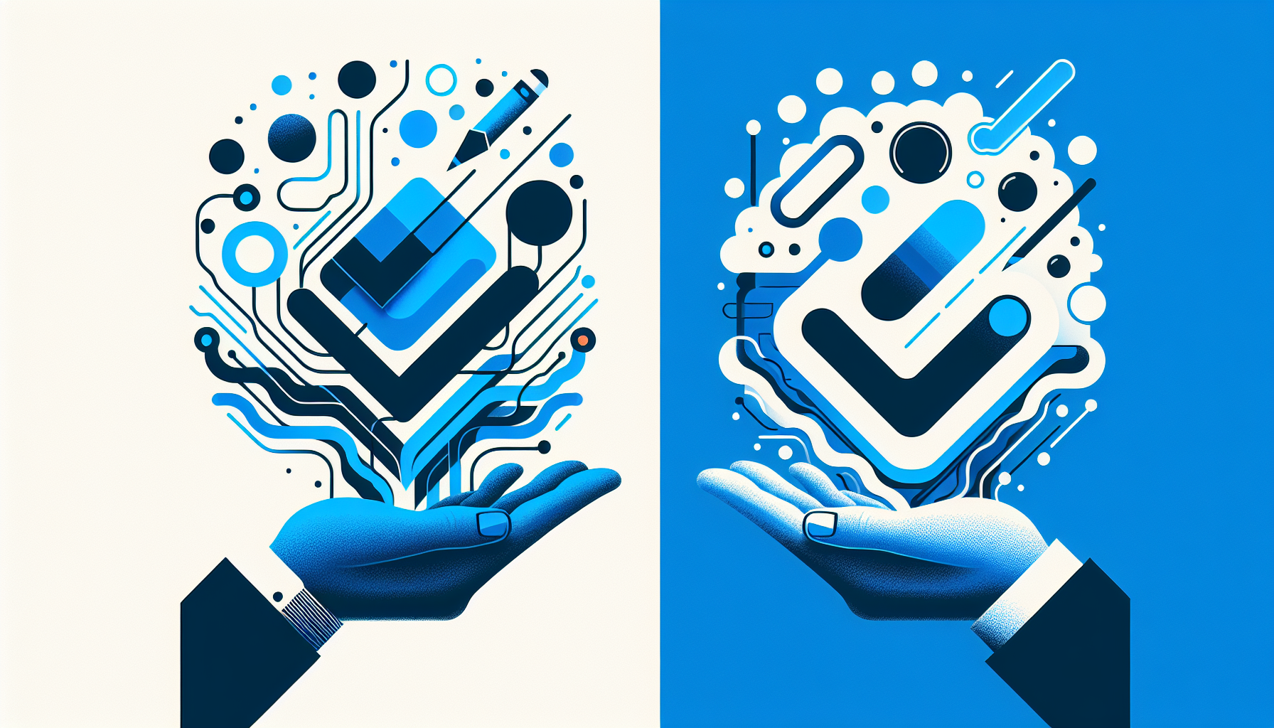 Ilustración comparativa de Meta Verified español y palomita clásica, dos insignias azules sobre fondo limpio
