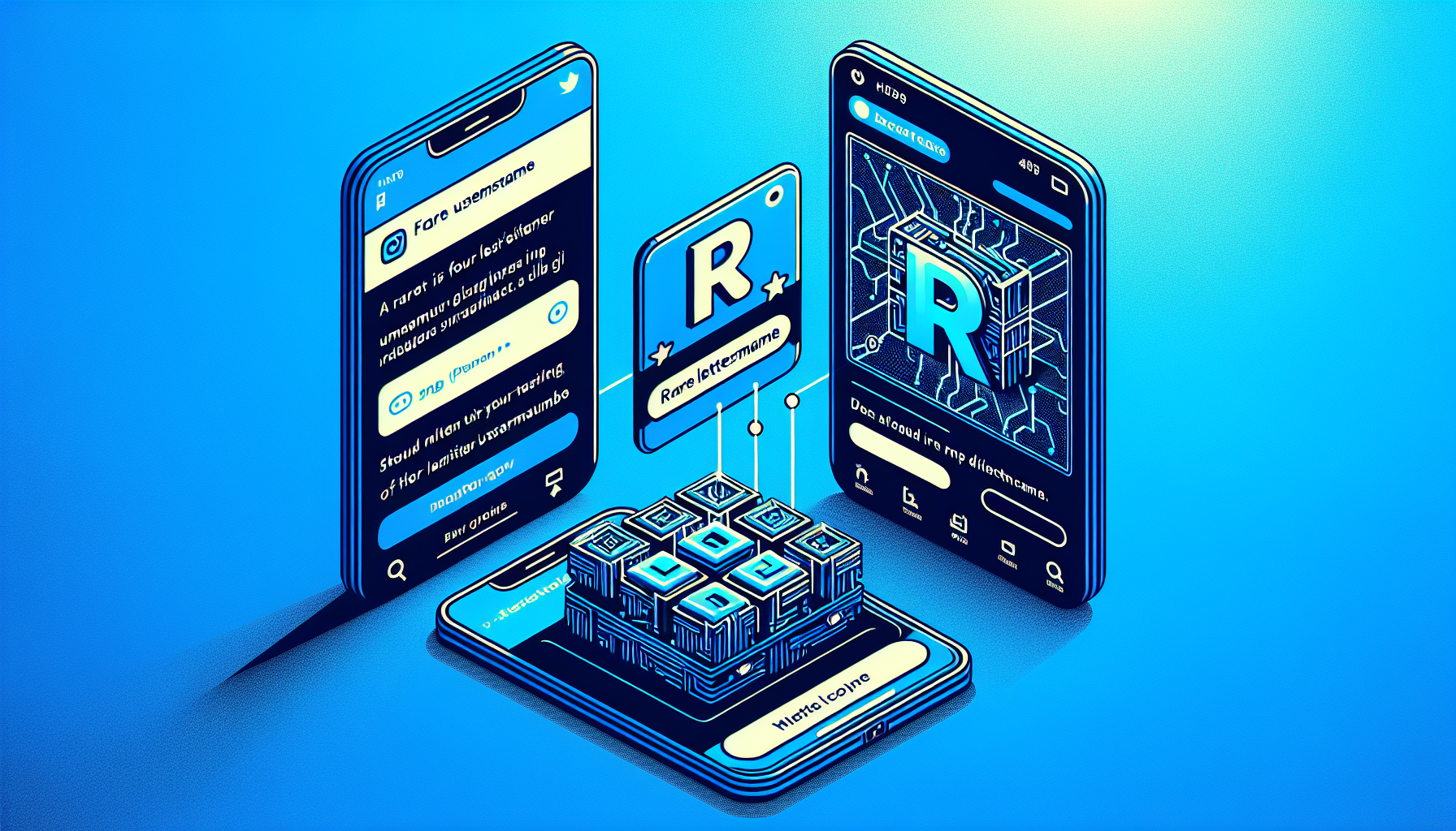 Ilustración conceptual premium de usuario Instagram 4 letras en 2026, color azul vibrante